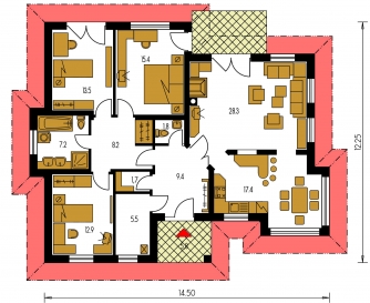 Image miroir | Plan de sol du rez-de-chaussée - BUNGALOW 87